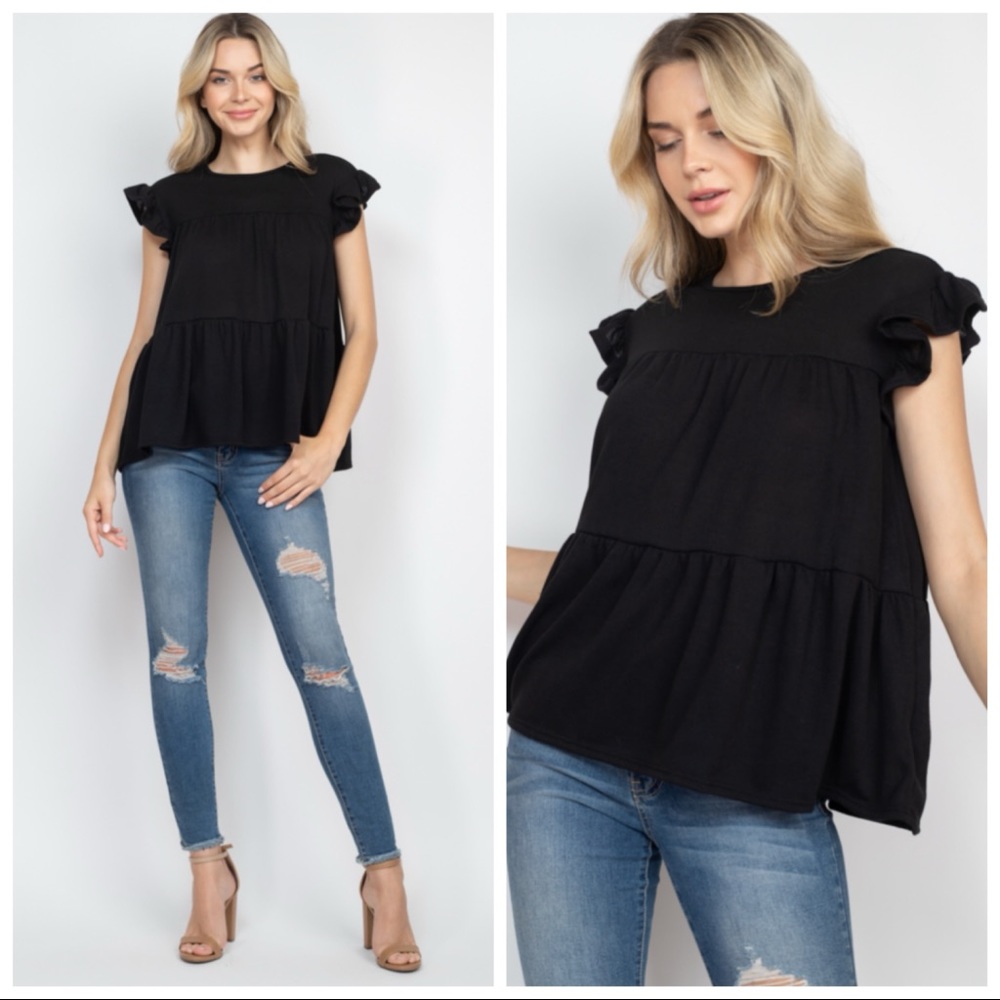 NEW Soft Black Tiered Ruffle Swing Top